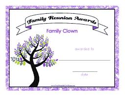 Favorite family recipes has a family reunion ideas for meal planning guide that contains a mouthwatering list of meal ideas to feed a group. Family Reunion Family Clown Printable Certificate