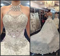 2015 Hot Sales Bling Bling Wedding Dresses Halter Neckline Diamond Beaded Cathedral Train Luxury Arabic Wedd Bling Wedding Dress Bridal Dresses Wedding Dresses