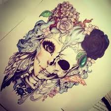 Previously the skull drawings were made with dull colors and with mundane concepts. Art Drawings And Flower Image 2949374 On Favim Com