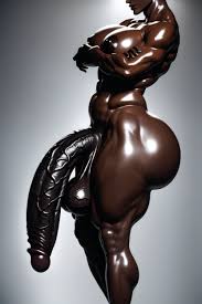 Only One Dark Black Male, Enormous Thick Juicy Erect Veiny Black Penis,  Ultradetailed Render AI Porn