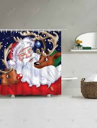 Santa Claus Reindeer Waterproof Christmas Shower Curtain Christmas Shower Curtains Christmas Shower Bathroom Shower Curtains