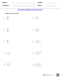 Algebra 1 Worksheets Rational Expressions Worksheets Simplifying Rational Expressions Rational Expressions Algebraic Expressions