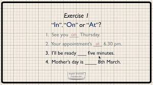Prepositions of time - in, on, at. Exercise - YouTube