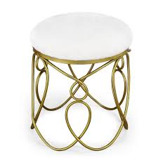 White Faux Fur Metal Base Ottoman Footstool