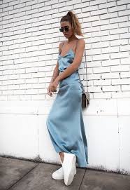 Blue Silk Slip Dress Phong Cach Thời Trang đường Phố Trang Phục Nữ Thời Trang