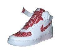 Custom Bandana Nike Air Force One Shoes Mid White Red Air Force One Shoes Red Bandana Shoes Nike Shoes Air Force