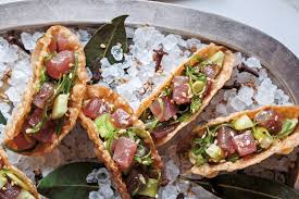 Slice thin and distribute among 4 serving plates. Tuna Poke Mini Tacos Recipe Silver Oak Food Wine