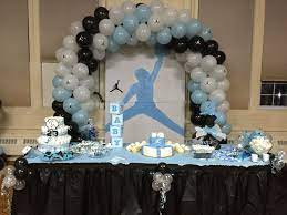 Michael Jordan Baby Shower Cake Table These Are Not Decorations You Buy At The Store Jordan Baby Shower Basketball Theme Baby Shower Prince Baby Shower Cake
