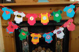 Superhero Baby Vest Bunting Banner Baby Shower 1st Birthday Avengers Batman Ebay Batman Baby Shower Superhero Baby Shower Marvel Baby Shower