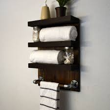 Bathroom Towel Bar 3 Tier Bath Storage Floating Shelf Hotel Style Rack Cast Iron Dark Walnut Bathroom Towel Bar Towel Rack Bathroom Towel Rack