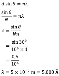 Seberkas cahaya monokromatik dengan panjang gelombang 500 nm tegak lurus pada kisi difraksi. Jika Seberkas Cahaya Monokromatik Diarahkan Pada Sebuah Kisi Yang Mempunyai 10 000 Garis Cm Mas Dayat