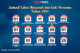 Cuti bersama tahun 2021 yang mengalami pemangkasan, yakni pada tanggal 12 maret. Pemerintah Pangkas Cuti Bersama 2021 Dari 7 Jadi 2 Hari