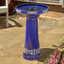 Dusvally vintage birdbath ceramic bird bath bowl decor for bird bee bath for outdoor patio garden backyard yard,blue with yellow flower 5.0 out of 5 stars 1 $34.99 $ 34. Smart Living Home Garden New Louisa Ceramic Solar Birdbath Cobalt Blue With Flowers