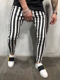 Black And White Striped Jeans Men Men S Street Style Skinny Jeans Stripes 4335 Mens Street Style White Pants Casual Striped Jeans