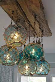 Glass Fishing Float Light Fixture Chandelier With 7 Floats Beach House Decor Beach Cottage Decor Glass Fishing Floats