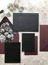 Dark And Moody Wedding Invitations Featuring Deep Floral And Custom Calligraphy For A Lux Dark Wedding Invitations Luxe Wedding Invitations Letterpress Wedding
