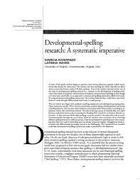 Pdf Developmental Spelling Research A Systematic Imperative