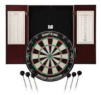 Viper Metropolitan Sisal Fiber Bristle Dartboard and Cabinet Bundle:  Standard Set (Shot King Dartboard), Mahogany Finish