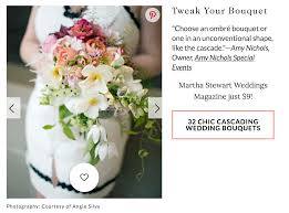 Sporadic blooms of light blue, plenty of greenery, and a silk ivory ribbon rounded out the arrangement. Press Modern Wedding Tips On Martha Stewart Weddings Amy Nichols Special Events