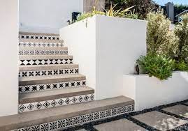 Add Elegance To Your Patio With Black And White Cement Tiles Granada Tile Cement Tile Blog Tile Ideas Tips A Exterior Stairs Outdoor Stairs Exterior Tiles