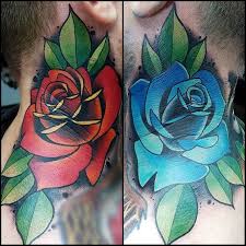Websta Jamieleetattooart John S Neck Roses I Had Great Fun Doing These Wich Ones For You Red Traditional Rose Tattoos Blue Rose Tattoos Rose Tattoo Design