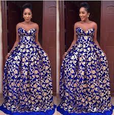 Royal Blue Gold Sweetheart Style African Print Full Length Dress African Prom Dresses African Print Dresses African Dresses For Women
