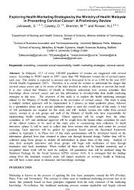 Ministry of health of malaysia. Exploring Health Marketing Strategies By The Ministry Of Health Malaysia In Preventing Cervical Cancer A Preliminary Review