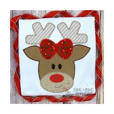 Diseño de apliques de puntada en zigzag de Navidad con reno para niña de 5  x 7, 6 x 10, 8 x 8, 8 x 12 y 9 x 9