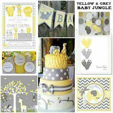 Yellow And Grey Baby Shower With Chevron Accents Baby Shower Theme Girl Baby Shower Ba Jungle Baby Shower Decorations Baby Shower Yellow Grey Baby Shower