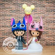 Disneystitch Groom Angel Bride With Mickeyballoon Custommade Figurine Wed Wedding Cake Topper Figurines Custom Wedding Cake Toppers Wedding Cake Toppers
