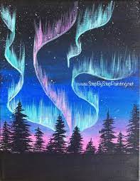 Using a fan brush, sketch in your trees, working from the bottom to the top. How To Paint Northern Lights Step By Step Painting
