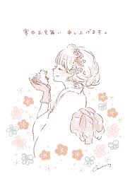 2020年 子年 おしゃれで可愛い 年賀状デザイン無料配布 7 ハリネズミと着物の横顔女の子 ナチュラルカラー momochyのおうち イラストレーターももちーのwebサイト 年賀状 デザイン 芸術的アニメ少女 初詣 イラスト