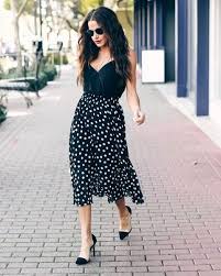 Click On The Photo To Shop This Beautiful Polka Dots Skirt New Black Polka Dot Pleated A Line Mid Polka Dot Skirt Outfit Polka Dot Midi Skirt Dot Midi Skirt
