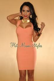 Peach Silky Bandage Dress Hot Miami Styles 64 99 Hot Miami Styles Dresses Hot Miami Styles Hot Dress