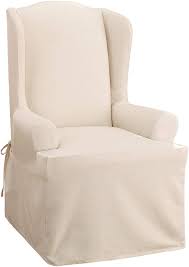 Watch my step by step tutorial for creating a wingback chair slipcover using drop cloth. Amazon Com Sure Fit Home Decor Cotton Duck Solid T Cushion Wing Chair One Piece Slipcover Relaxed Woven Fit 100 Cotton Machine Washable Natural Color Furniture Decor