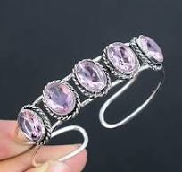 Pink Kunzite Gemstone Handmade 925 Sterling Silver Bangle Adjustable