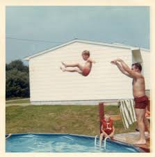 1960s Dad Throws Kid Into Aboveground Swimming Pool Vintage Photo Vintage Photos Photography Vintage Photography