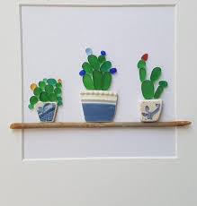 Sea Glass Art Cactus Succulents Sea Glass Pebble Cactus Picture Gift For Mom Anniversary Gift For Her Birthday Gift Valentines Day Gift Sea Glass Art Projects Sea Glass Art Diy Sea