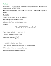 To rationalize a radical expression, multiply the numerator and the denominator by the conjugate of the denominator. Radicals Notes