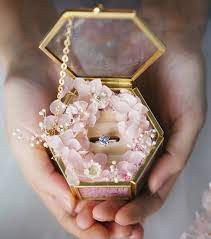 Personalized Glass Ring Box Wedding Hexagon Ring Box Gold Frame Glass Box Wedding Gift Jewelry Box W Cincin Perkawinan Dekorasi Pernikahan Ide Perkawinan