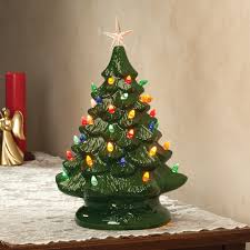 Smooth ceramic led c9 plastic bulbs. Ceramic Painted Light Up Christmas Tree With Ornaments And Star Holiday Tabletop Vintage Decoration Green Walmart Com Walmart Com