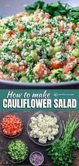 A Light Lemony Dressing Fresh Herbs And Chopped Veggies Give This Raw Cauliflower Salad A Delicious A In 2021 Cauliflower Salad Mediterranean Dishes Raw Food Recipes