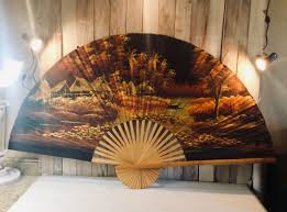 Beautiful Large Japanese Wall Fan Etsy Wall Fans Painted Fan Japanese Wall