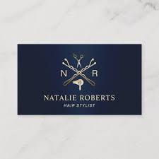Hair Stylist Beauty Logo Navy Blue Gold Salon Business Card Zazzle Com Salon Business Cards Hair Stylist Beauty Hair Business Cards