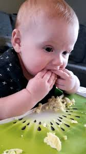 My 6 month (almost 7 month) old crams so much food in his mouth. He chokes  frequently. I cut things into large spears, finger shaped etc but I mean he  still chokes. For example, thick spears of sweet ...