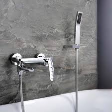 The solid overall bathtub faucet's polished chrome finish adds a sleek touch to any bathroom. Wall Mounted Bathtub Faucet Hand Shower Tub Spout Design Bathroom Tub Tap