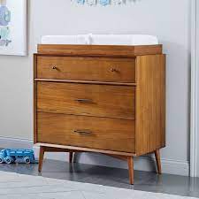 Comfortable height for changing the baby.practical storage space within close reach: Mid Century 3 Drawer Changing Table Acorn
