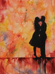 Silhouette Of Couple Kissing Valentines Art Romantic Art Etsy Romantic Art Painting Love Couple Kiss Art