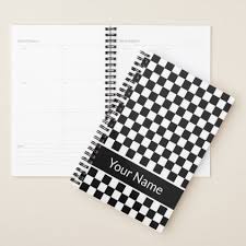 Black And White Checkered Pattern Name Black White Checkered Pattern Personalized Name Planner Zazzle Com Checkered Pattern Planner Pattern
