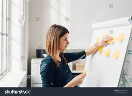 Young Woman Sticking Yellow Sticky Notes Stock Photo Edit